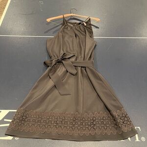 Express Charcoal Midi Dress with Embroidered Hem